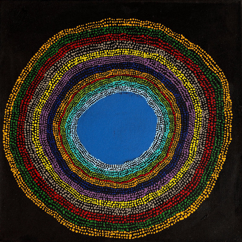 Aboriginal Artwork by Peggy Napurrurla Granites, Pirlarla Jukurrpa (Dogwood Tree Bean Dreaming), 46x46cm