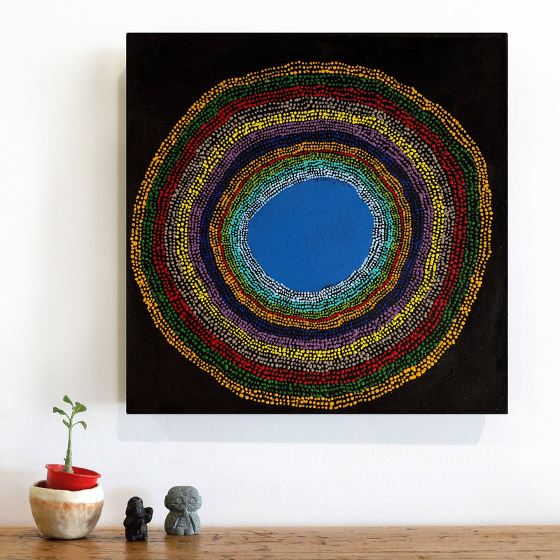 Aboriginal Artwork by Peggy Napurrurla Granites, Pirlarla Jukurrpa (Dogwood Tree Bean Dreaming), 46x46cm