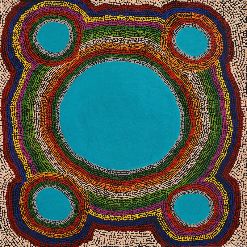 Aboriginal Artwork by Peggy Napurrurla Granites, Pirlarla Jukurrpa (Dogwood Tree Bean Dreaming), 61x61cm