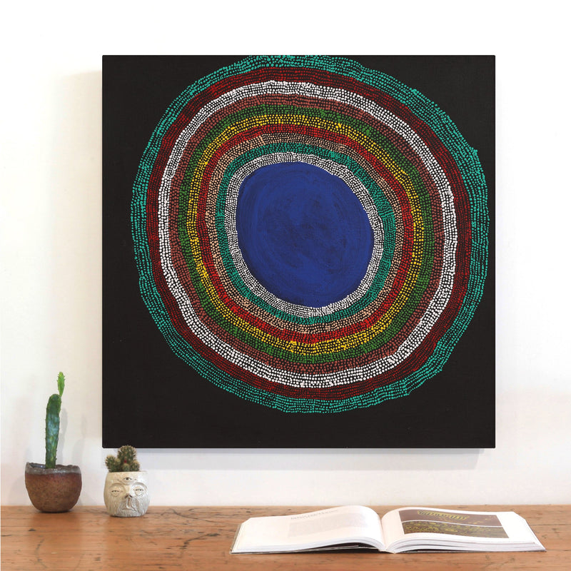 Aboriginal Artwork by Peggy Napurrurla Granites, Pirlarla Jukurrpa (Dogwood Tree Bean Dreaming), 61x61cm