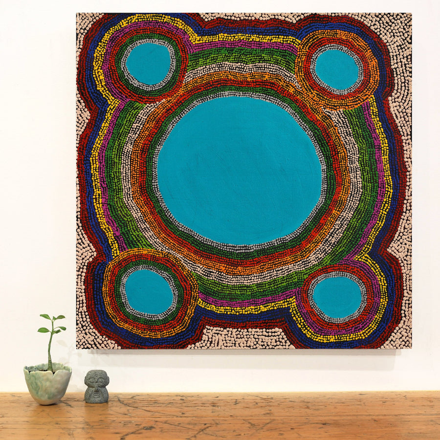Aboriginal Artwork by Peggy Napurrurla Granites, Pirlarla Jukurrpa (Dogwood Tree Bean Dreaming), 61x61cm