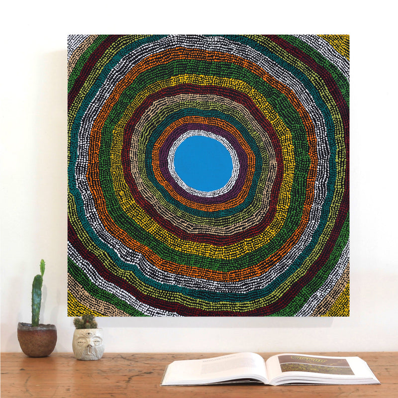 Aboriginal Artwork by Peggy Napurrurla Granites, Pirlarla Jukurrpa (Dogwood Tree Bean Dreaming), 61x61cm