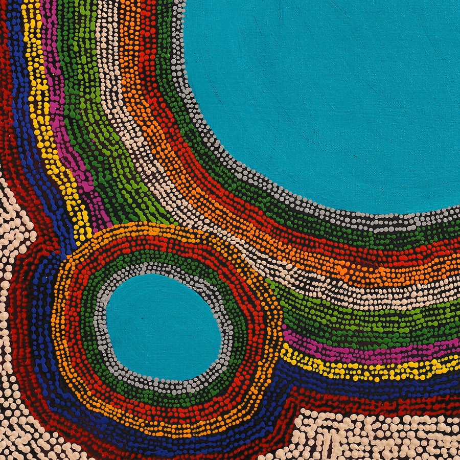 Aboriginal Artwork by Peggy Napurrurla Granites, Pirlarla Jukurrpa (Dogwood Tree Bean Dreaming), 61x61cm