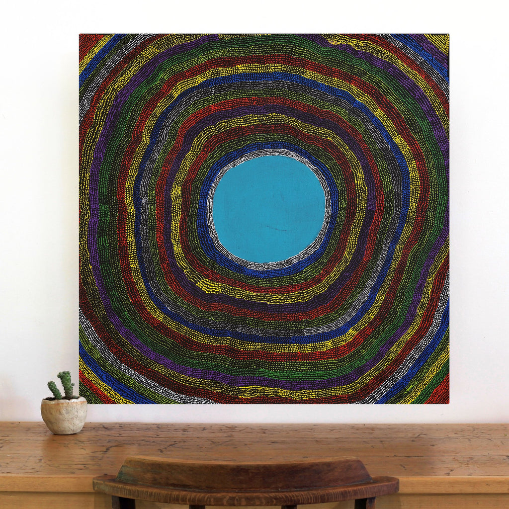 Aboriginal Artwork by Peggy Napurrurla Granites, Pirlarla Jukurrpa (Dogwood Tree Bean Dreaming), 76x76cm