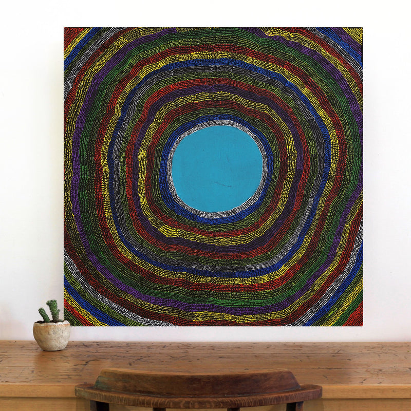 Aboriginal Artwork by Peggy Napurrurla Granites, Pirlarla Jukurrpa (Dogwood Tree Bean Dreaming), 76x76cm