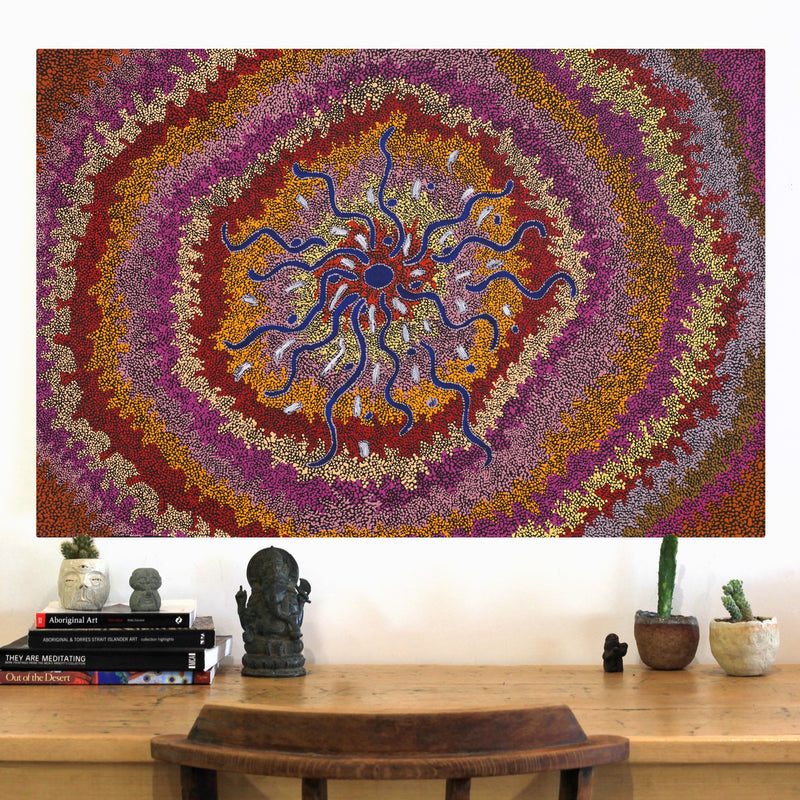 Aboriginal Artwork by Peggy Napurrurla Granites, Pirlarla Jukurrpa (Dogwood Tree Bean Dreaming), 91x61cm