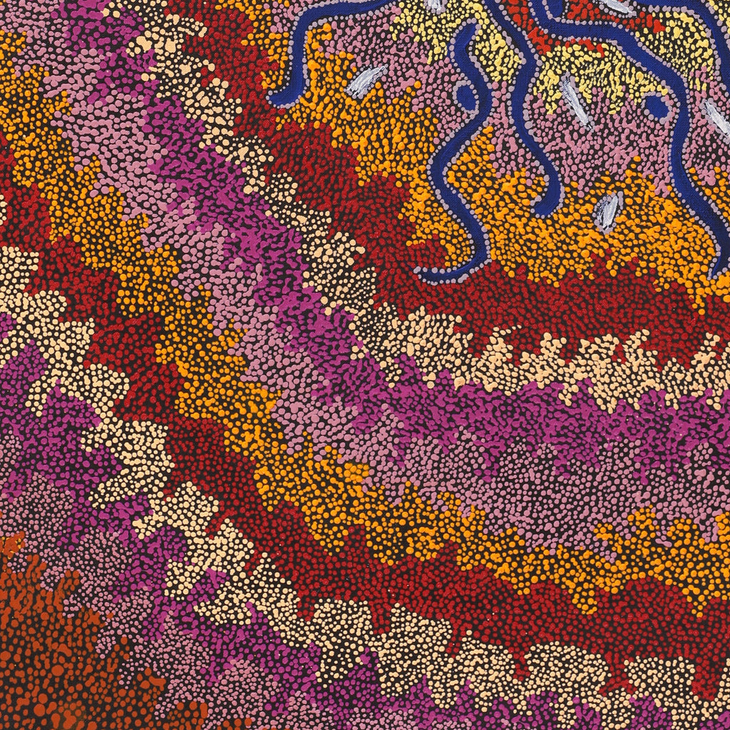 Aboriginal Artwork by Peggy Napurrurla Granites, Pirlarla Jukurrpa (Dogwood Tree Bean Dreaming), 91x61cm