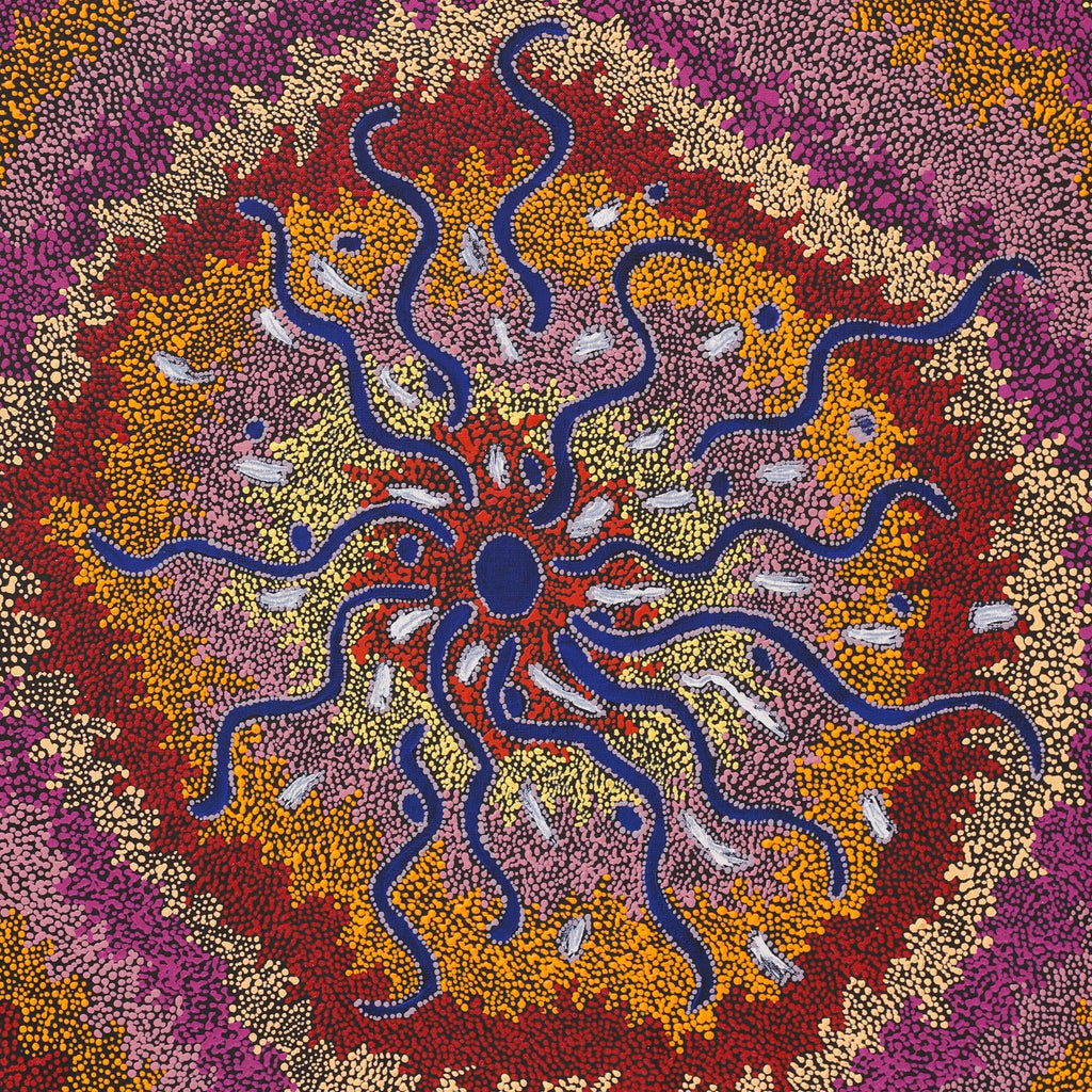 Aboriginal Artwork by Peggy Napurrurla Granites, Pirlarla Jukurrpa (Dogwood Tree Bean Dreaming), 91x61cm