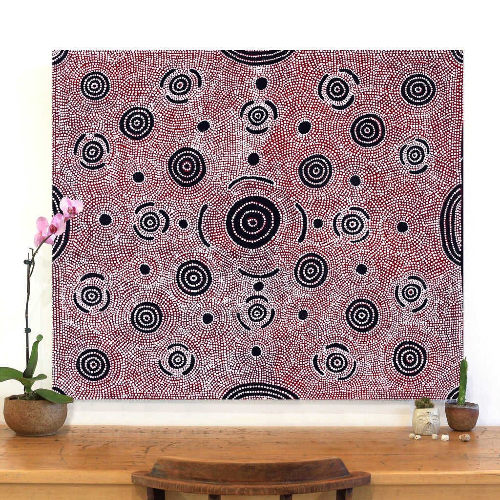 Aboriginal Artwork by Reva Nungarrayi Dickson, Mina Mina Jukurrpa (Mina Mina Dreaming) - Ngalyipi, 107x91cm - ART ARK®