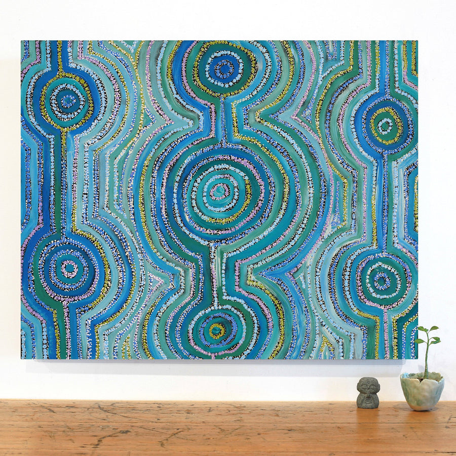 Aboriginal Artwork by Ricardo Jampijinpa Gallagher, Yankirri Jukurrpa (Emu Dreaming) - Ngarlikurlangu, 76x61cm