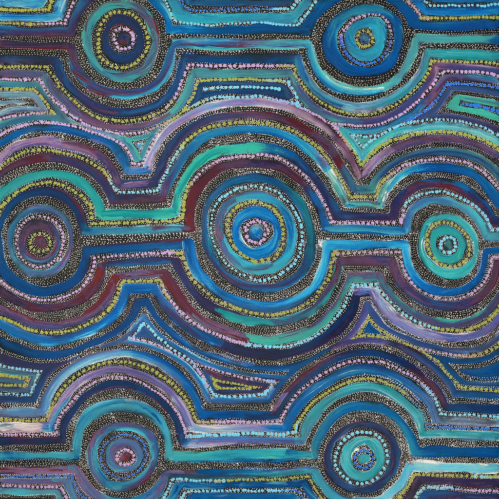Aboriginal Artwork by Ricardo Jampijinpa Gallagher, Yankirri Jukurrpa (Emu Dreaming) - Ngarlikurlangu, 91x91cm