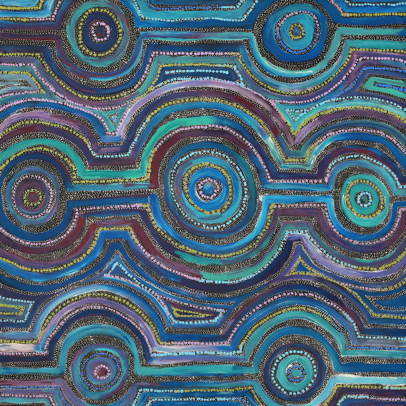 Aboriginal Artwork by Ricardo Jampijinpa Gallagher, Yankirri Jukurrpa (Emu Dreaming) - Ngarlikurlangu, 91x91cm