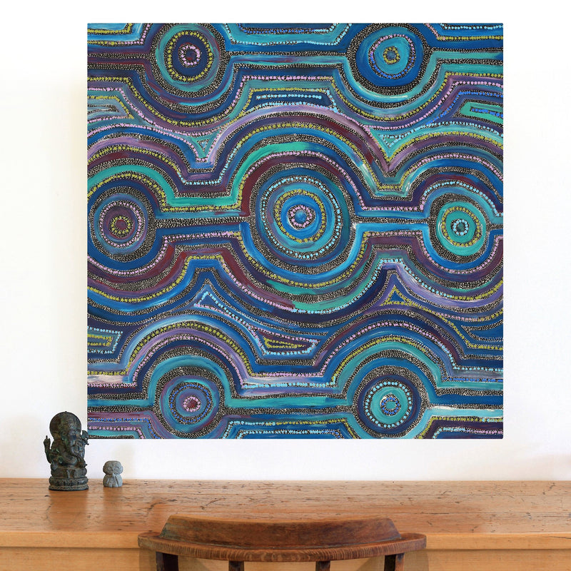 Aboriginal Artwork by Ricardo Jampijinpa Gallagher, Yankirri Jukurrpa (Emu Dreaming) - Ngarlikurlangu, 91x91cm