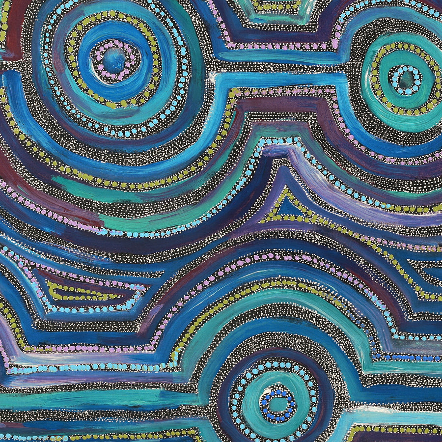 Aboriginal Artwork by Ricardo Jampijinpa Gallagher, Yankirri Jukurrpa (Emu Dreaming) - Ngarlikurlangu, 91x91cm