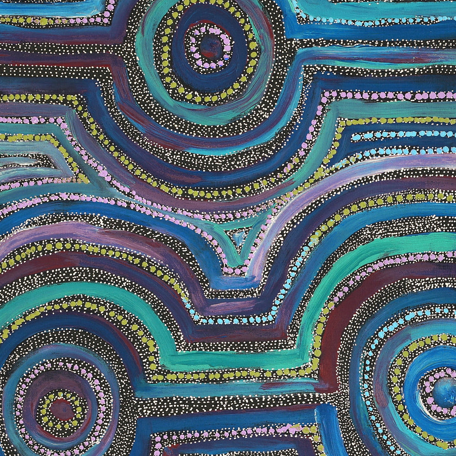 Aboriginal Artwork by Ricardo Jampijinpa Gallagher, Yankirri Jukurrpa (Emu Dreaming) - Ngarlikurlangu, 91x91cm