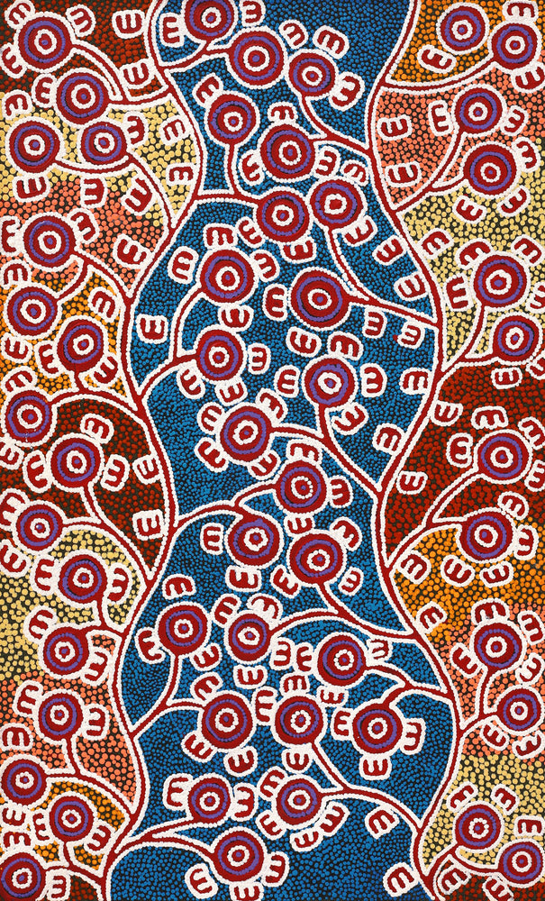 Aboriginal Artwork by Ritasha Nampijinpa Martin, Janganpa Jukurrpa (Brush-tail Possum Dreaming) - Mawurrji, 76x46cm
