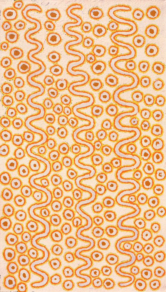 Aboriginal Artwork by Roschelle Nampijinpa Major, Warna Jukurrpa (Snake Dreaming), 107x61cm