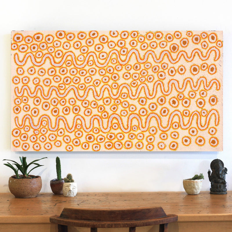Aboriginal Artwork by Roschelle Nampijinpa Major, Warna Jukurrpa (Snake Dreaming), 107x61cm