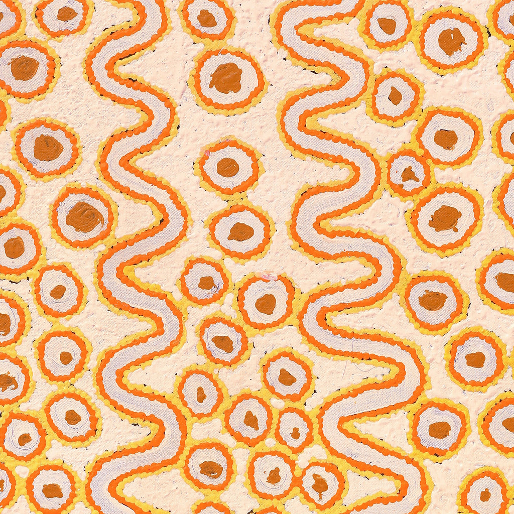 Aboriginal Artwork by Roschelle Nampijinpa Major, Warna Jukurrpa (Snake Dreaming), 107x61cm