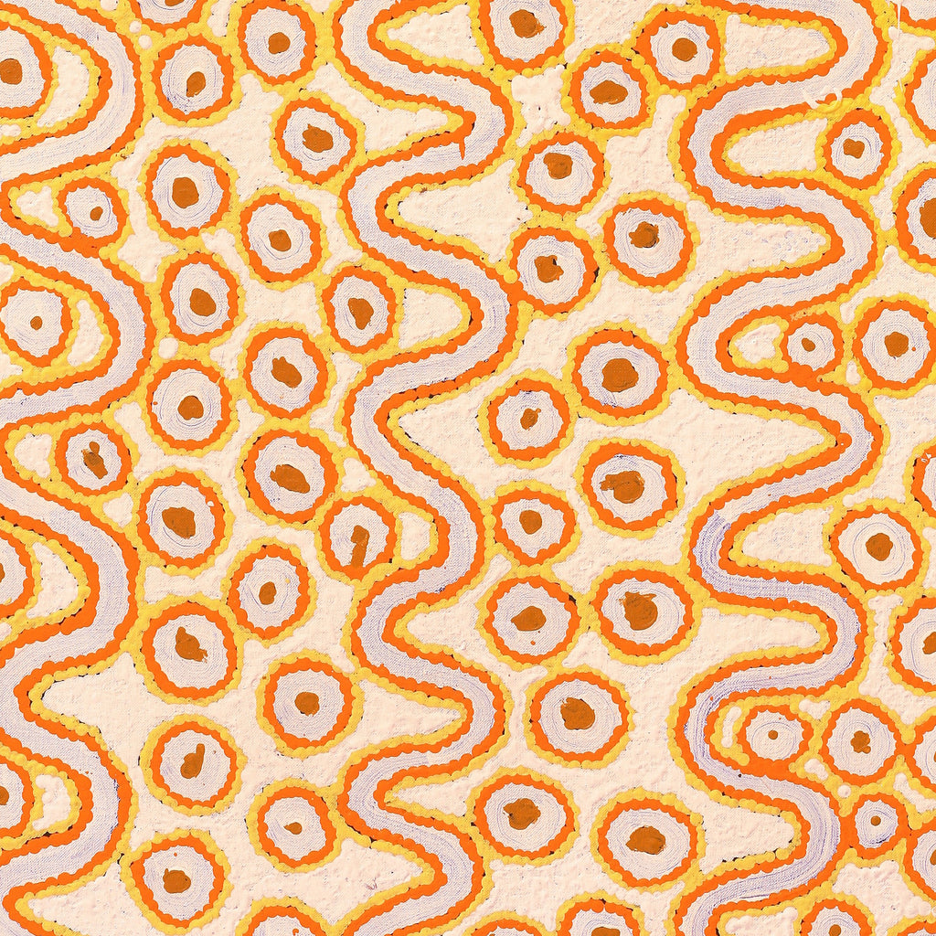 Aboriginal Artwork by Roschelle Nampijinpa Major, Warna Jukurrpa (Snake Dreaming), 107x61cm