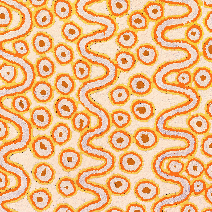 Aboriginal Artwork by Roschelle Nampijinpa Major, Warna Jukurrpa (Snake Dreaming), 107x61cm