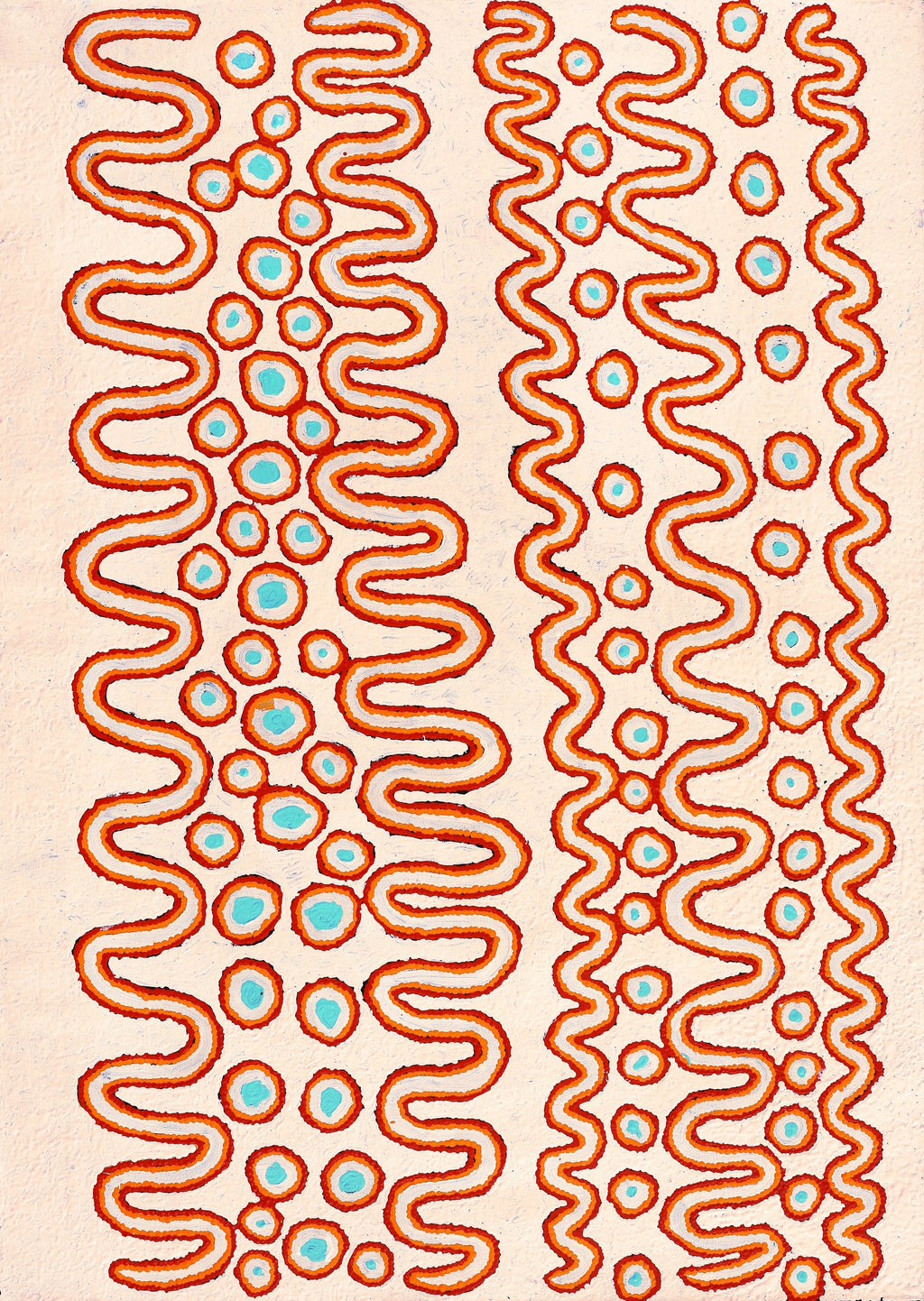 Aboriginal Artwork by Roschelle Nampijinpa Major, Warna Jukurrpa (Snake Dreaming), 107x76cm