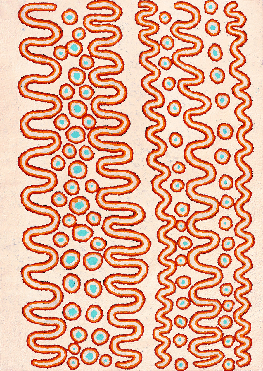 Aboriginal Artwork by Roschelle Nampijinpa Major, Warna Jukurrpa (Snake Dreaming), 107x76cm