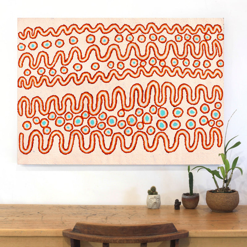 Aboriginal Artwork by Roschelle Nampijinpa Major, Warna Jukurrpa (Snake Dreaming), 107x76cm