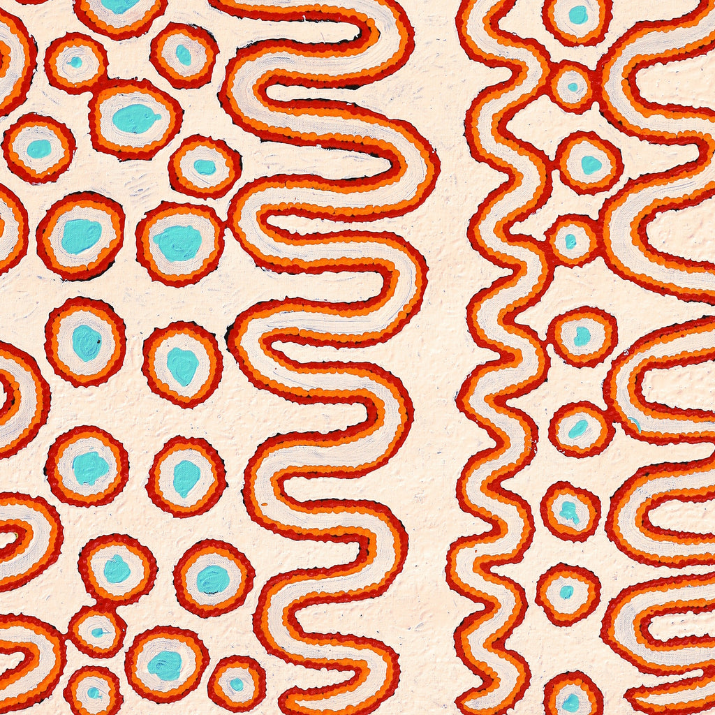 Aboriginal Artwork by Roschelle Nampijinpa Major, Warna Jukurrpa (Snake Dreaming), 107x76cm