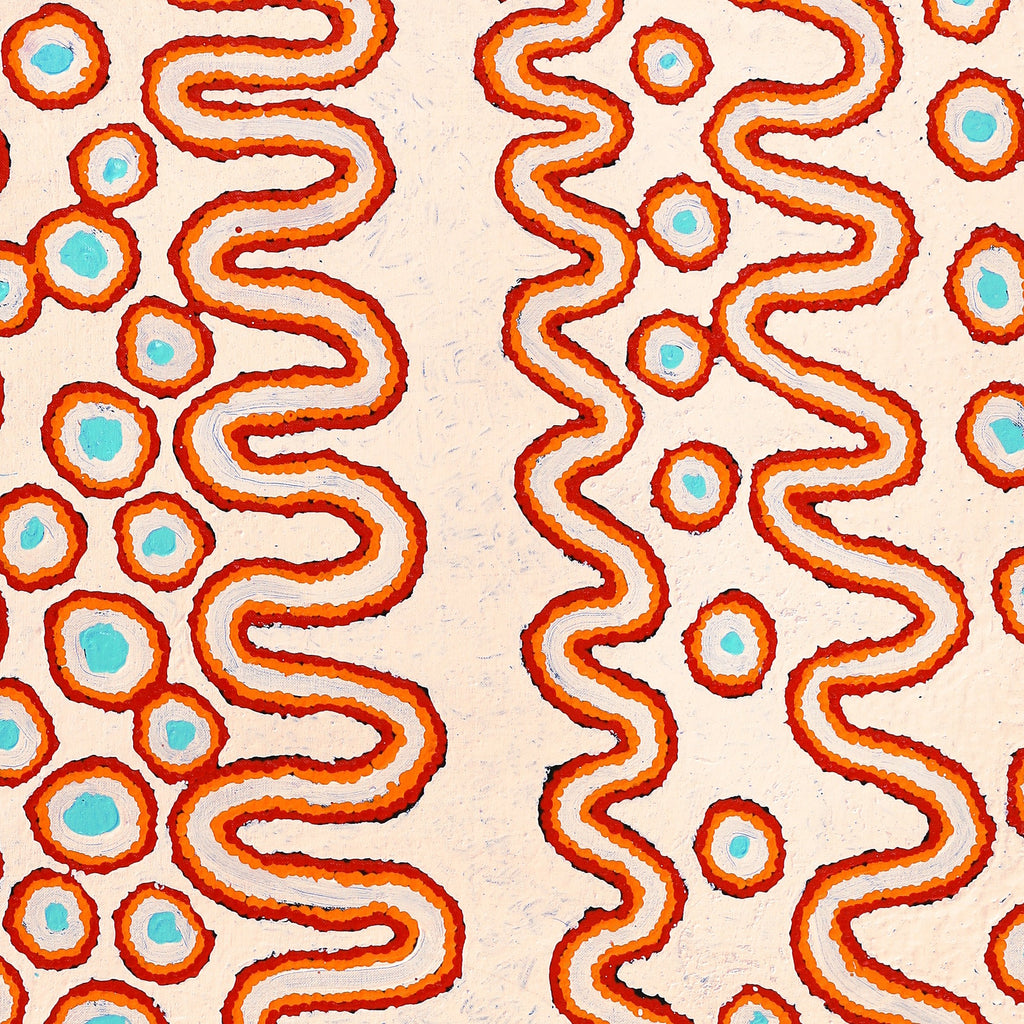 Aboriginal Artwork by Roschelle Nampijinpa Major, Warna Jukurrpa (Snake Dreaming), 107x76cm