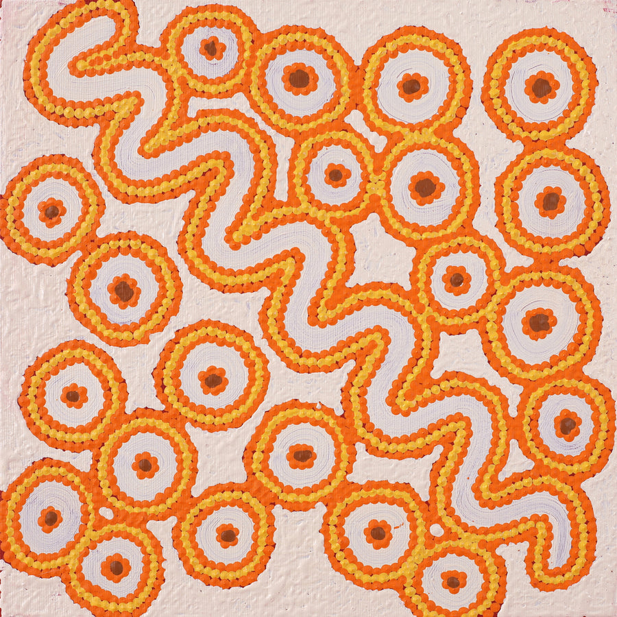Aboriginal Artwork by Roschelle Nampijinpa Major, Warna Jukurrpa (Snake Dreaming), 30x30cm