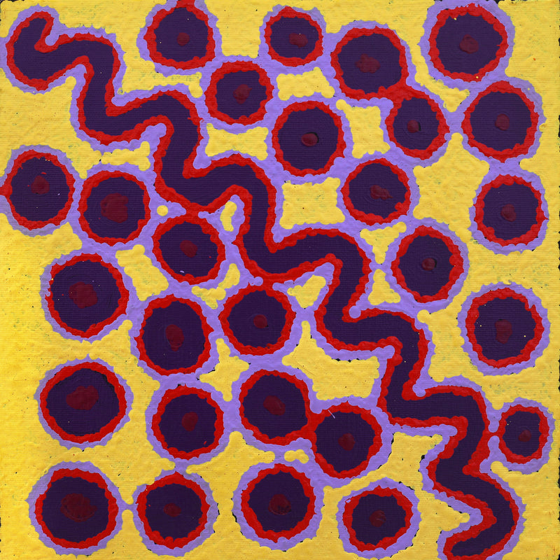 Aboriginal Artwork by Roschelle Nampijinpa Major, Warna Jukurrpa (Snake Dreaming), 30x30cm