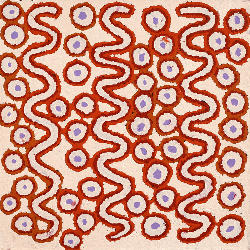 Aboriginal Artwork by Roschelle Nampijinpa Major, Warna Jukurrpa (Snake Dreaming), 46x46cm