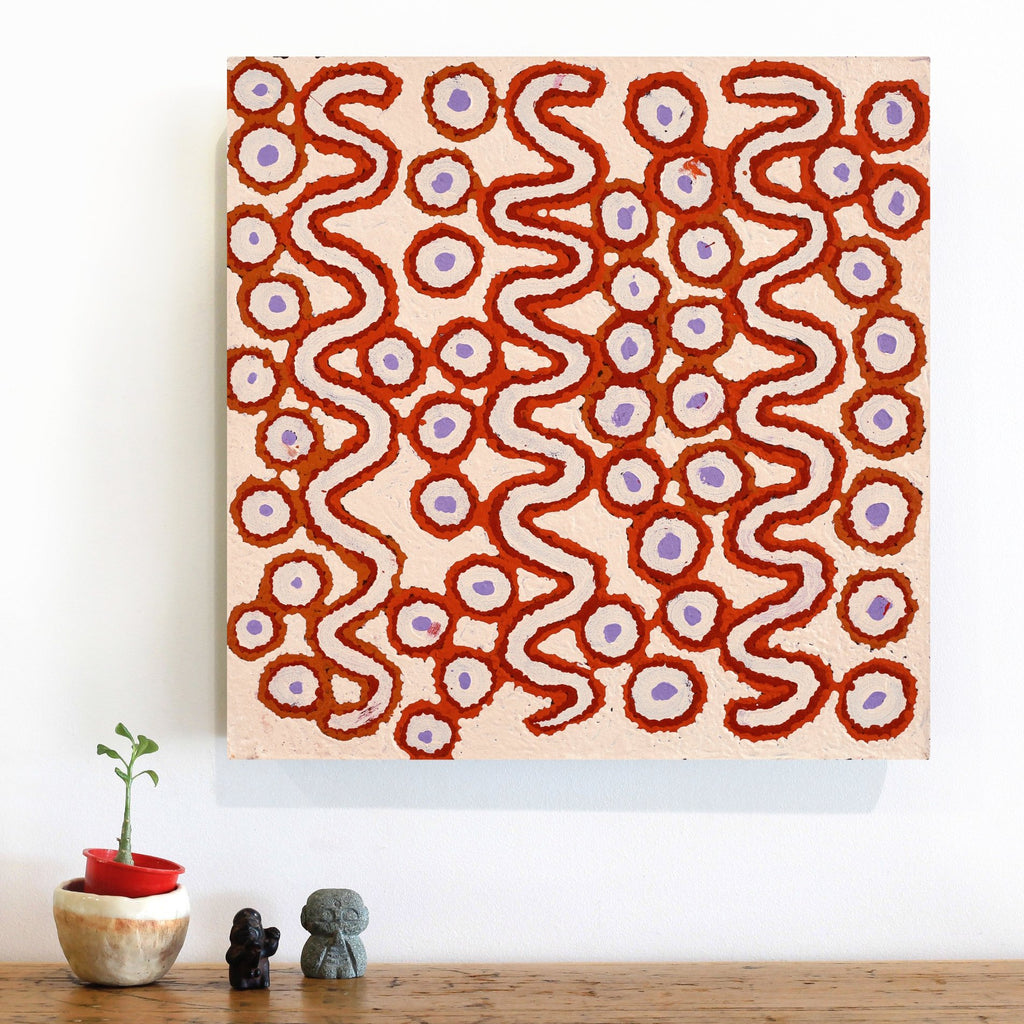 Aboriginal Artwork by Roschelle Nampijinpa Major, Warna Jukurrpa (Snake Dreaming), 46x46cm - ART ARK®