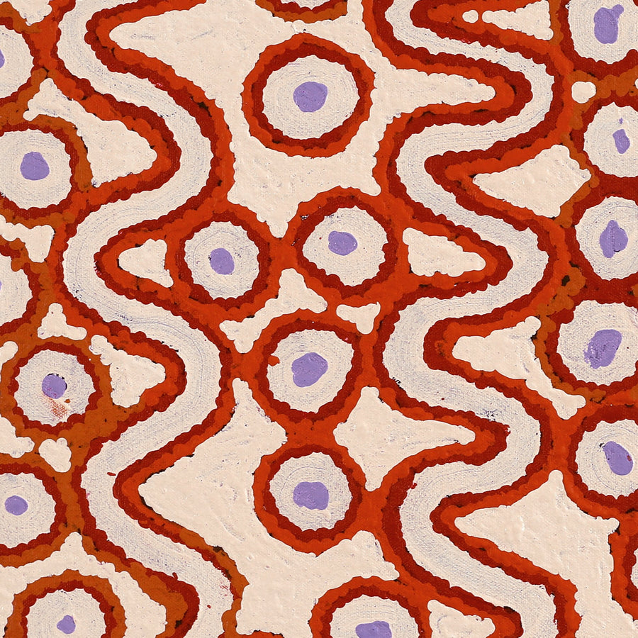 Aboriginal Artwork by Roschelle Nampijinpa Major, Warna Jukurrpa (Snake Dreaming), 46x46cm