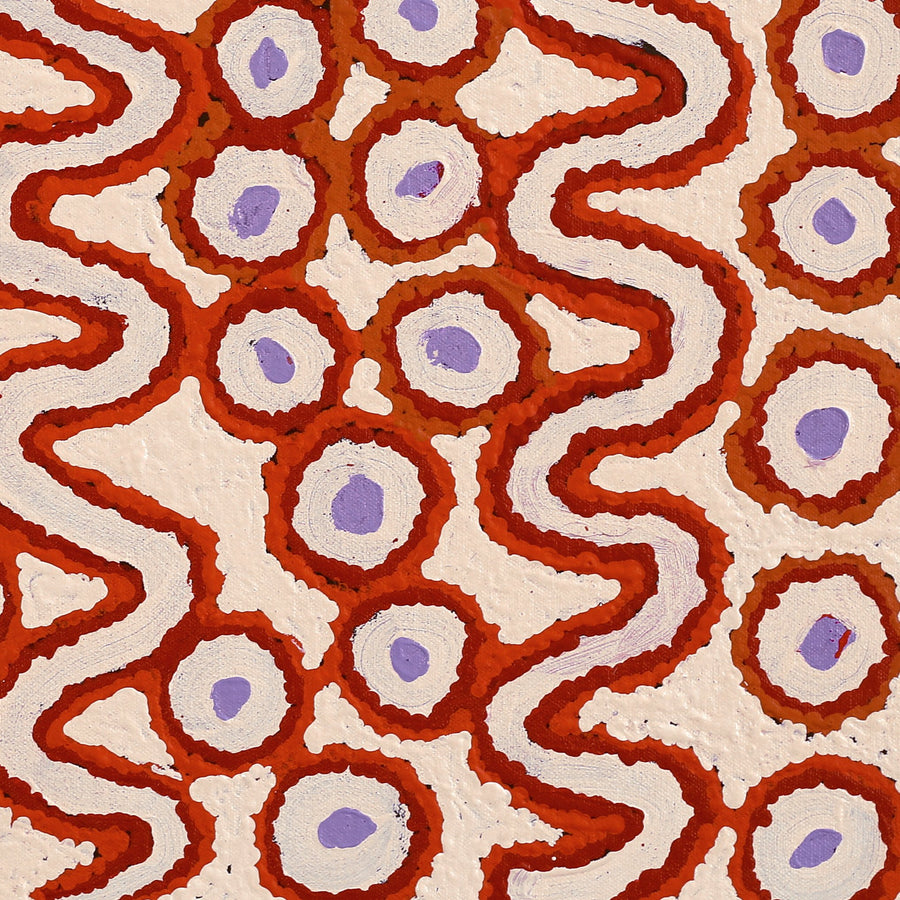 Aboriginal Artwork by Roschelle Nampijinpa Major, Warna Jukurrpa (Snake Dreaming), 46x46cm
