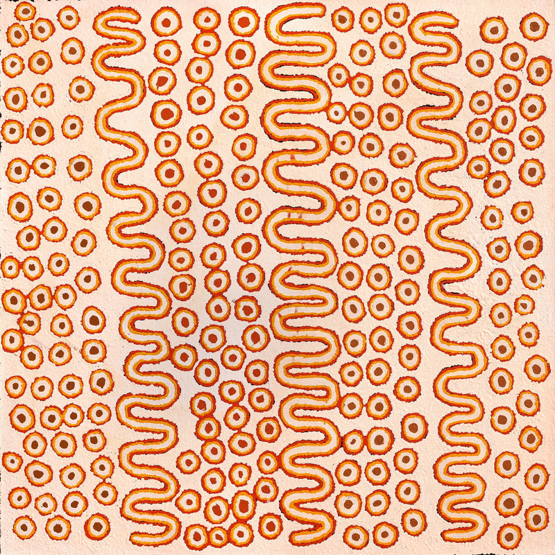 Aboriginal Artwork by Roschelle Nampijinpa Major, Warna Jukurrpa (Snake Dreaming), 91x91cm