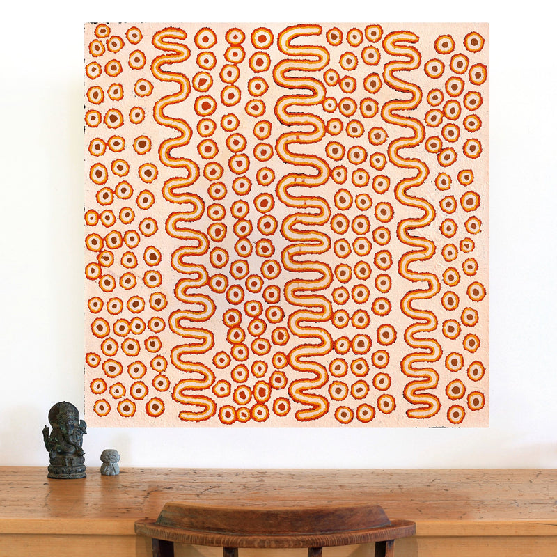 Aboriginal Artwork by Roschelle Nampijinpa Major, Warna Jukurrpa (Snake Dreaming), 91x91cm