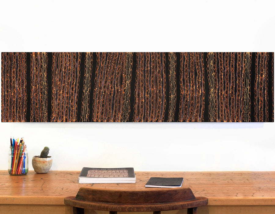 Aboriginal Artwork by Sabrina Nangala Robertson, Ngapa Jukurrpa (Water Dreaming) - Pirlinyarnu, 122x30cm