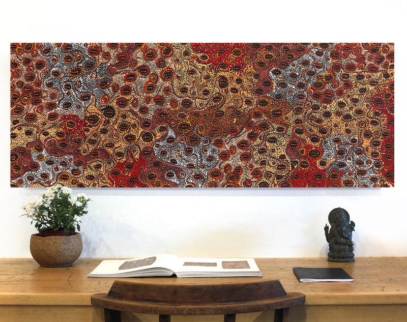 Aboriginal Artwork by Sabrina Nangala Robertson, Ngapa Jukurrpa (Water Dreaming) - Pirlinyarnu, 122x46cm