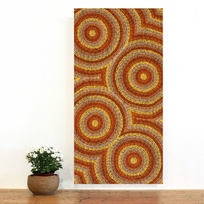Aboriginal Artwork by Sarah-Jane Nampijinpa Singleton, Yankirri Jukurrpa (Emu Dreaming) - Ngarlikirlangu, 91x46cm