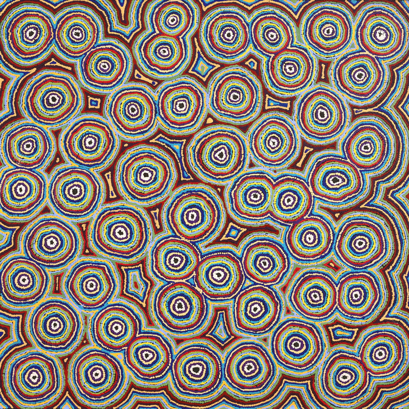 Aboriginal Artwork by Sarah Napaljarri Simms, Mina Mina Jukurrpa (Mina Mina Dreaming), 107x107cm