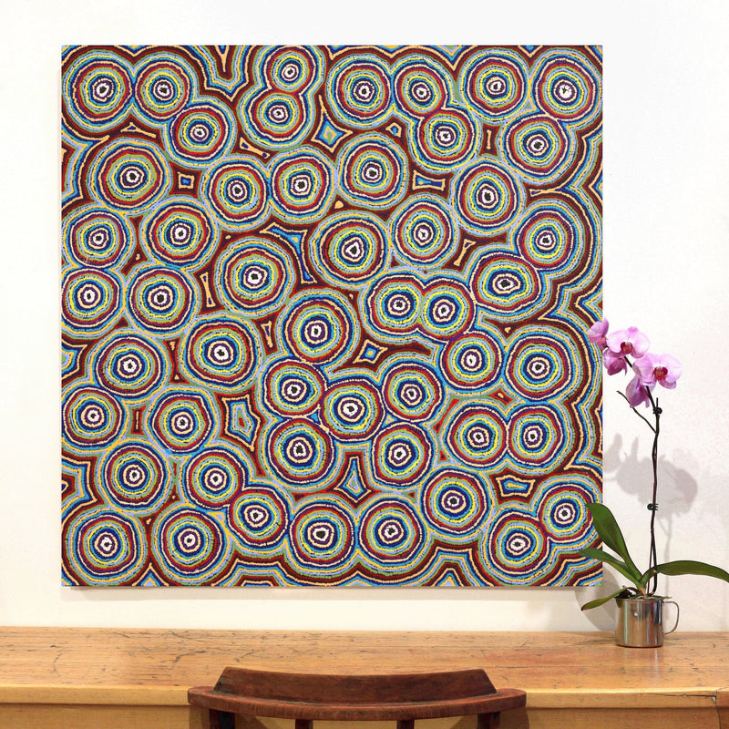 Aboriginal Artwork by Sarah Napaljarri Simms, Mina Mina Jukurrpa (Mina Mina Dreaming), 107x107cm