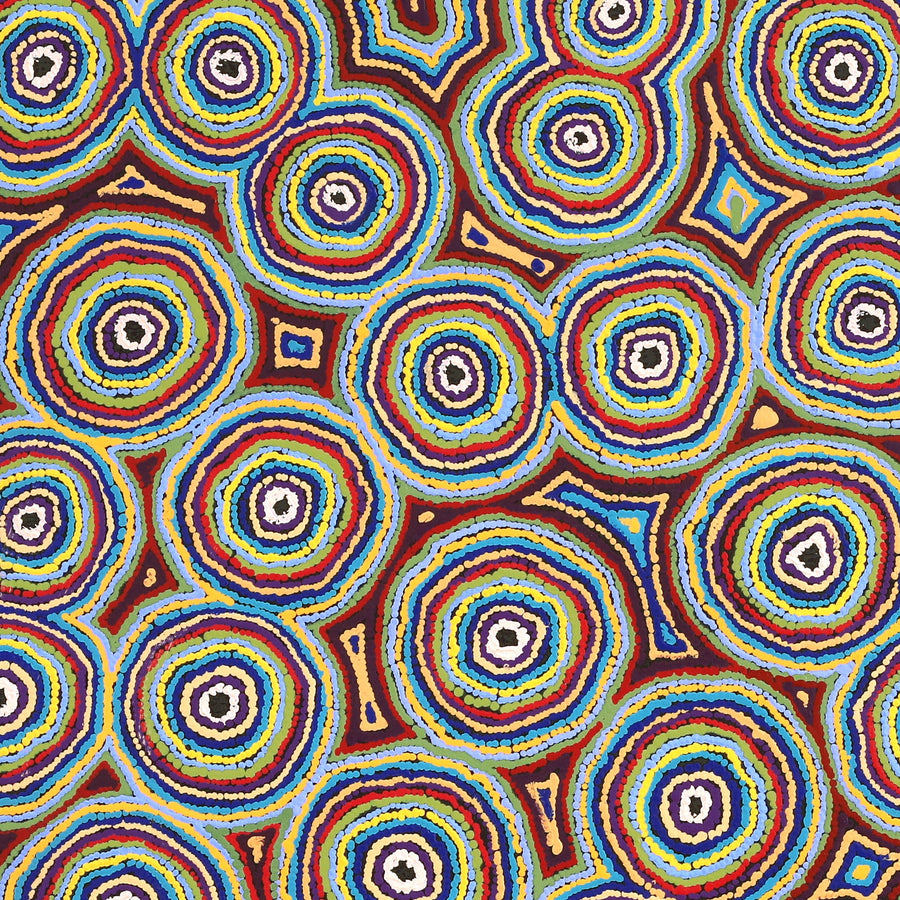 Aboriginal Artwork by Sarah Napaljarri Simms, Mina Mina Jukurrpa (Mina Mina Dreaming), 107x107cm