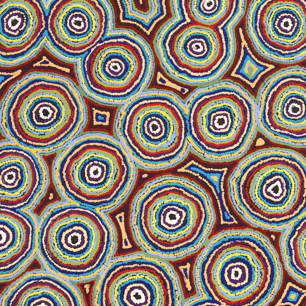 Aboriginal Art by Sarah Napaljarri Simms, Mina Mina Jukurrpa (Mina Mina Dreaming), 107x107cm - ART ARK®