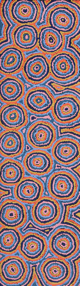 Aboriginal Artwork by Sarah Napaljarri Simms, Mina Mina Jukurrpa (Mina Mina Dreaming), 107x30cm