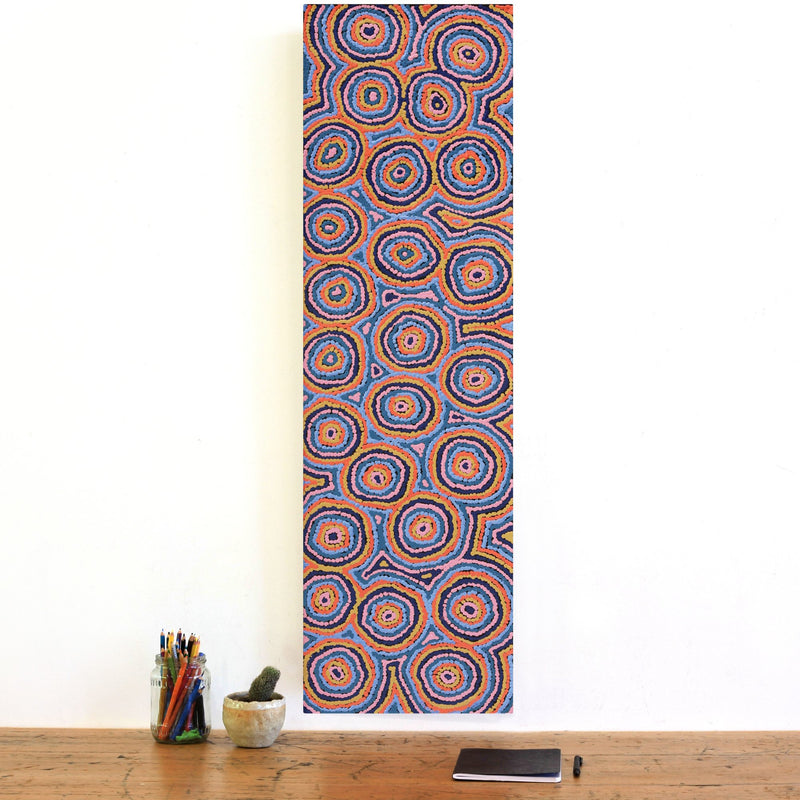 Aboriginal Artwork by Sarah Napaljarri Simms, Mina Mina Jukurrpa (Mina Mina Dreaming), 107x30cm