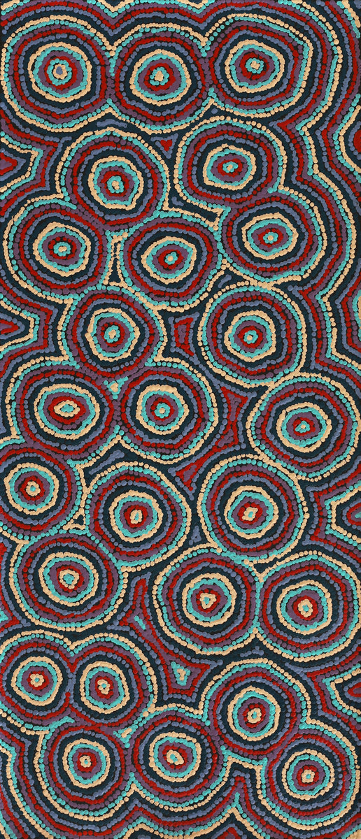 Aboriginal Art by Sarah Napaljarri Simms, Mina Mina Jukurrpa (Mina Mina Dreaming), 107x46cm - ART ARK®