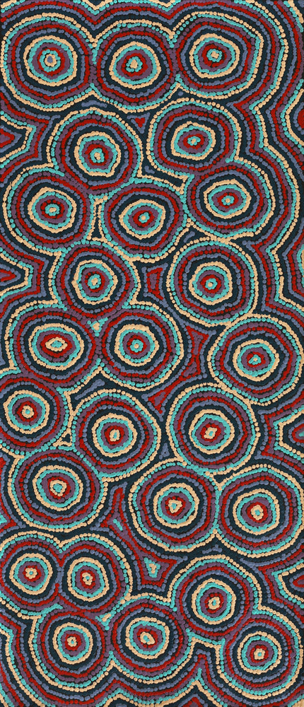 Aboriginal Artwork by Sarah Napaljarri Simms, Mina Mina Jukurrpa (Mina Mina Dreaming), 107x46cm