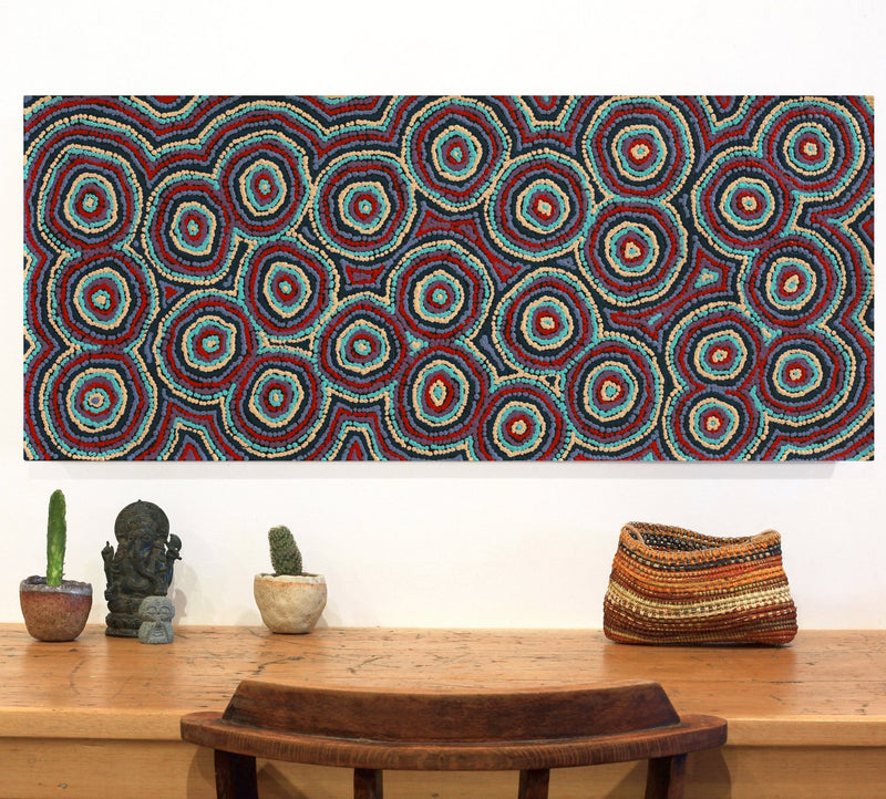 Aboriginal Artwork by Sarah Napaljarri Simms, Mina Mina Jukurrpa (Mina Mina Dreaming), 107x46cm